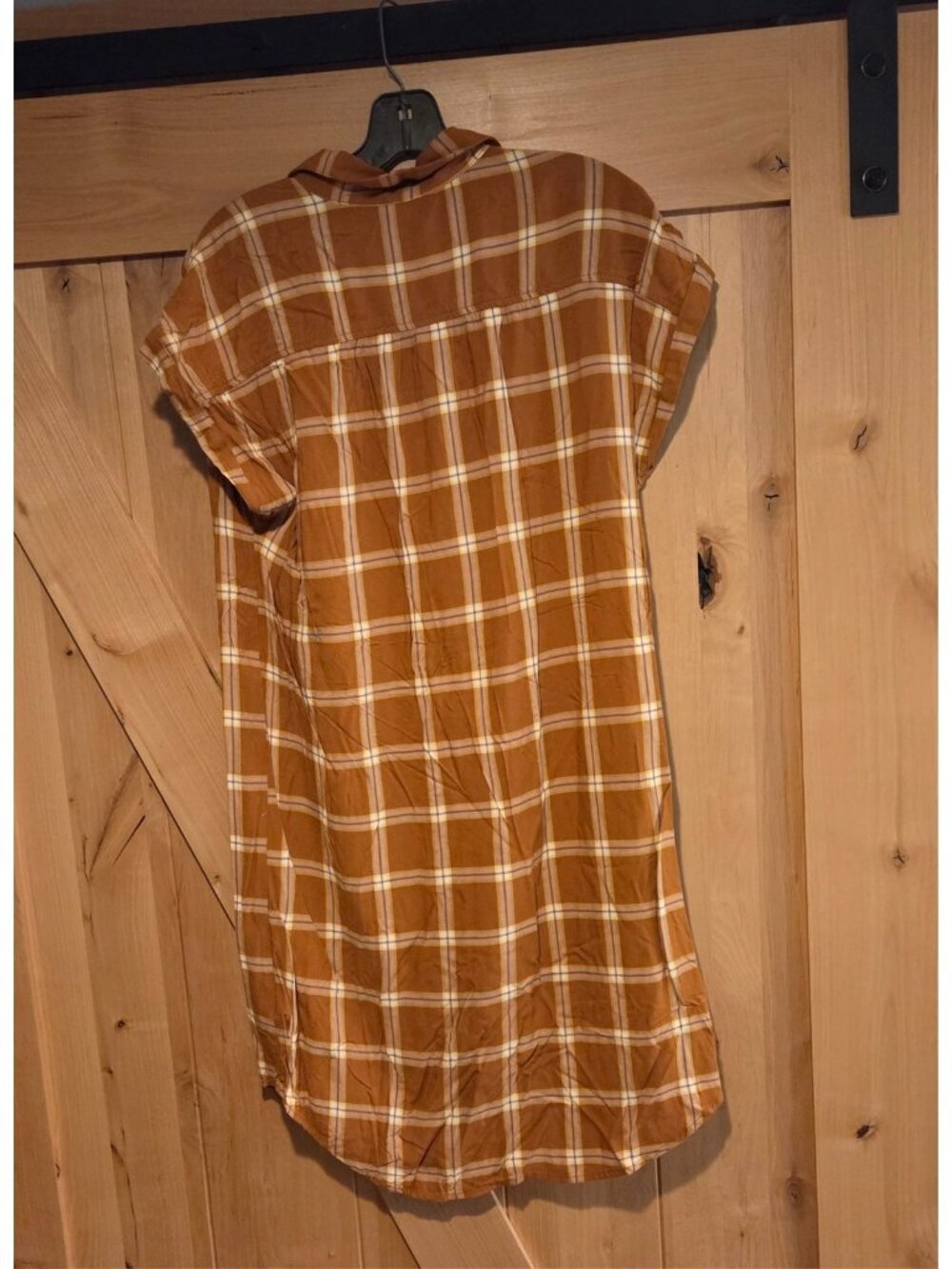Plaid Shirt Dress OLD NAVY Women's Size M Short Sleeve Yellow Brown Knee Length - Picture 2 of 13